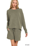 Zenana Corded Rib Long Sleeve Tee and Shorts Set
