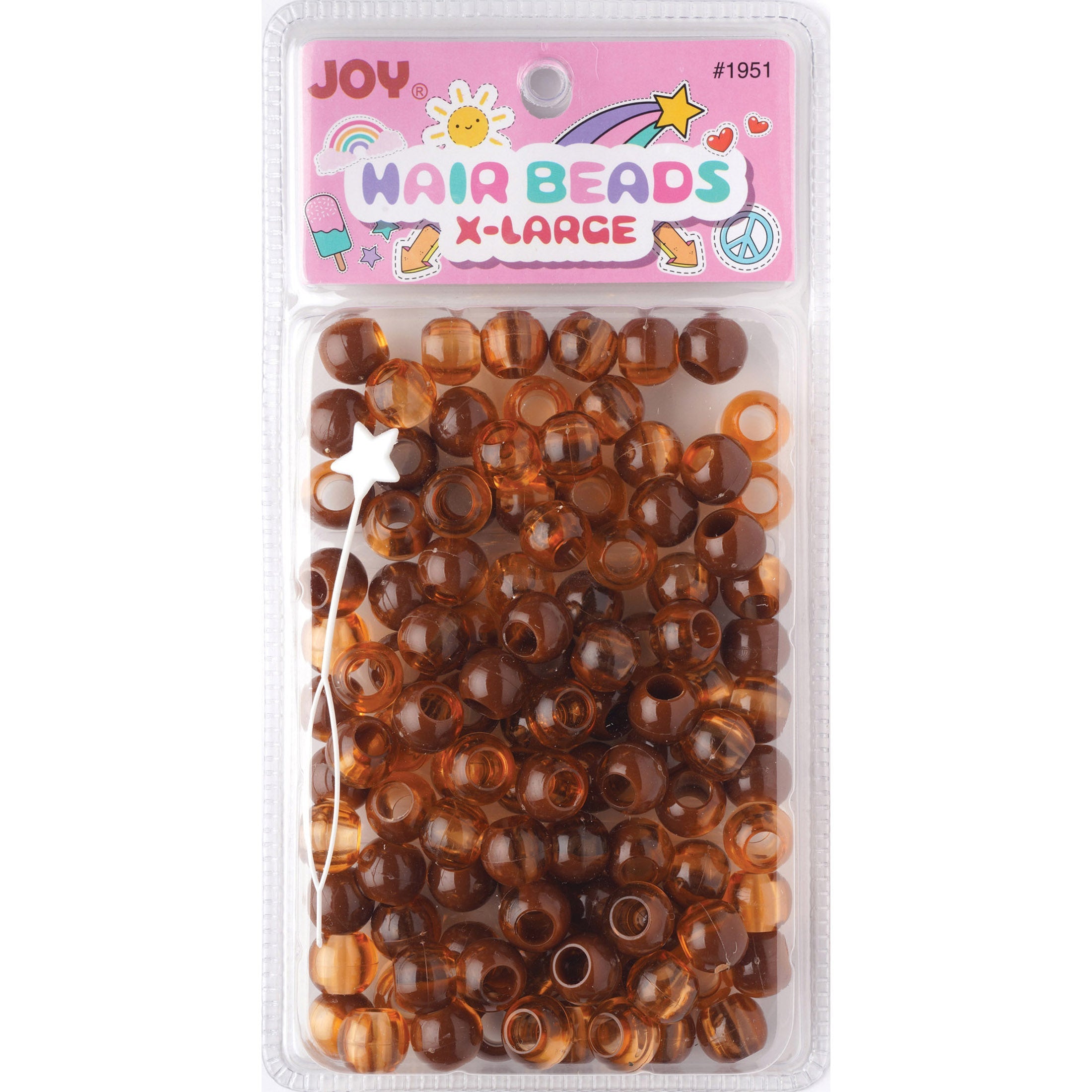 Joy Round Hair Beads X-Large, 100 Count, Two Tone Dark Vivid Brown