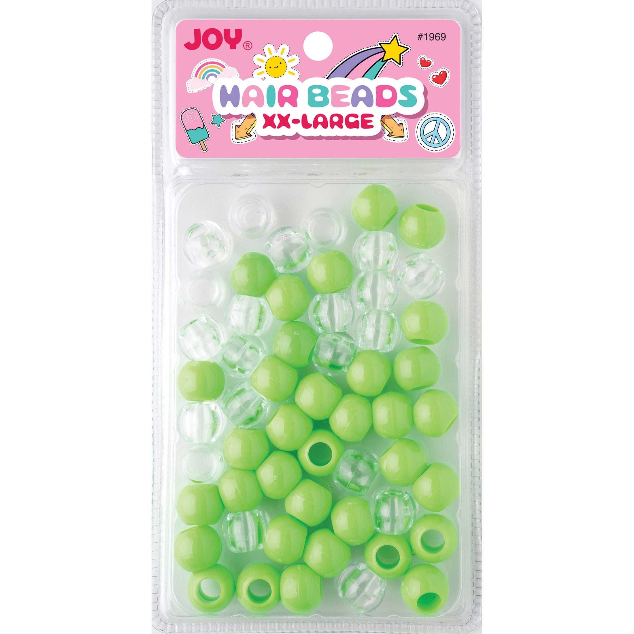 Joy Round Hair Beads XX-Large, 60 Count, Lime Green & Clear
