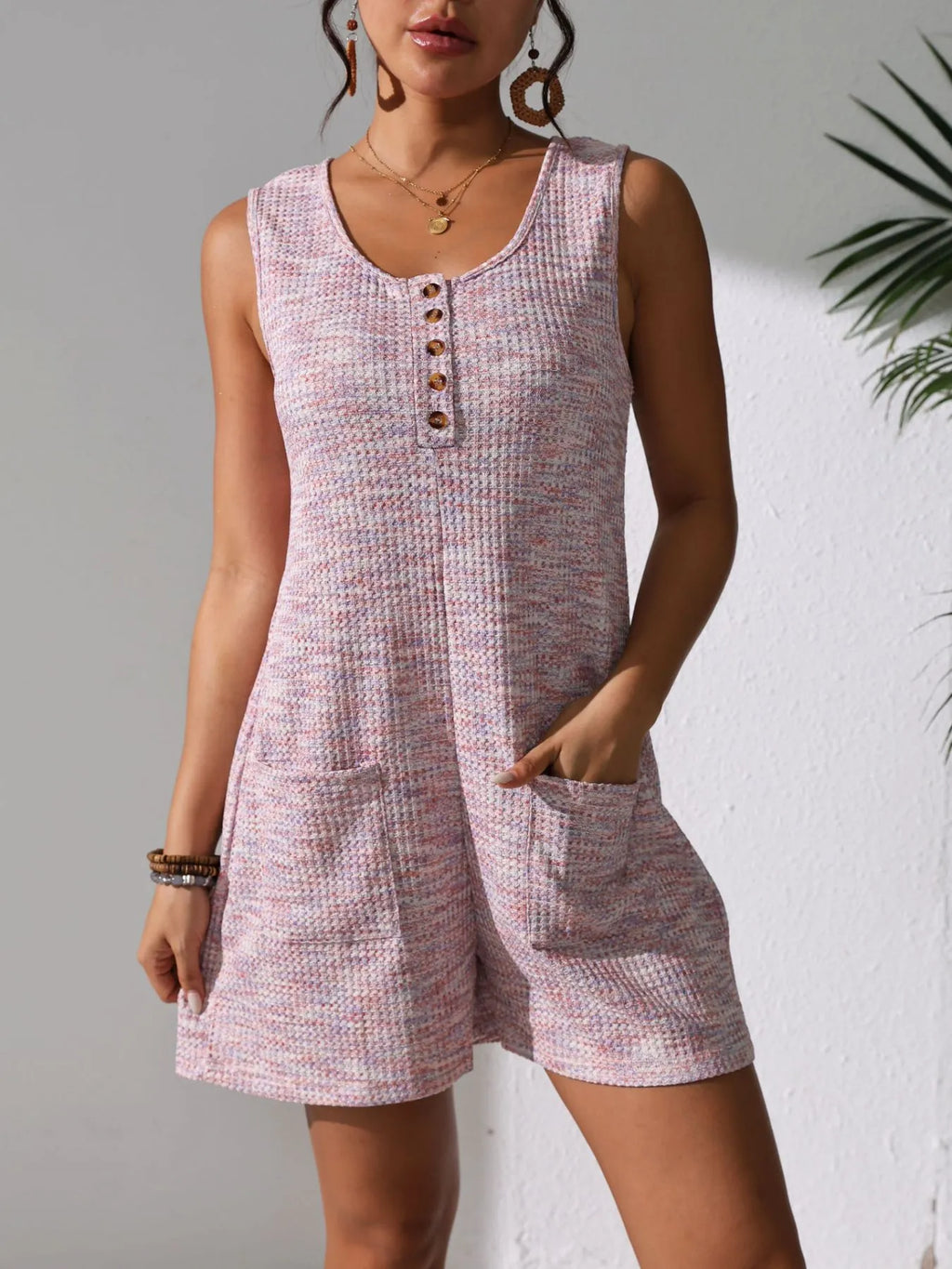 Full Size Button Front Romper with Pockets Plus Size