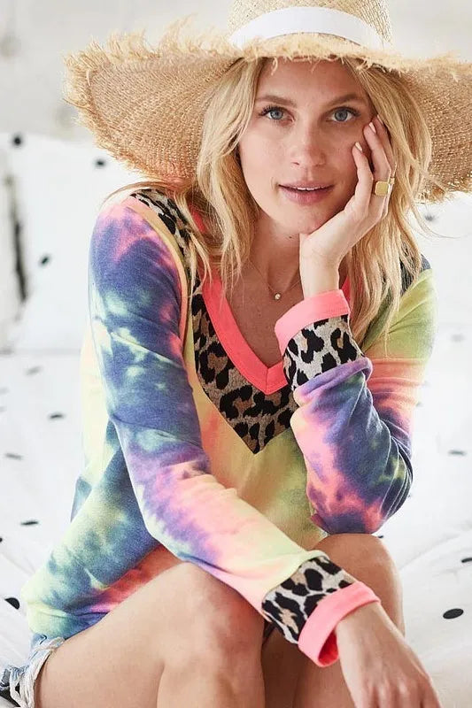 BiBi Tie Dye Terry V-Neck Top