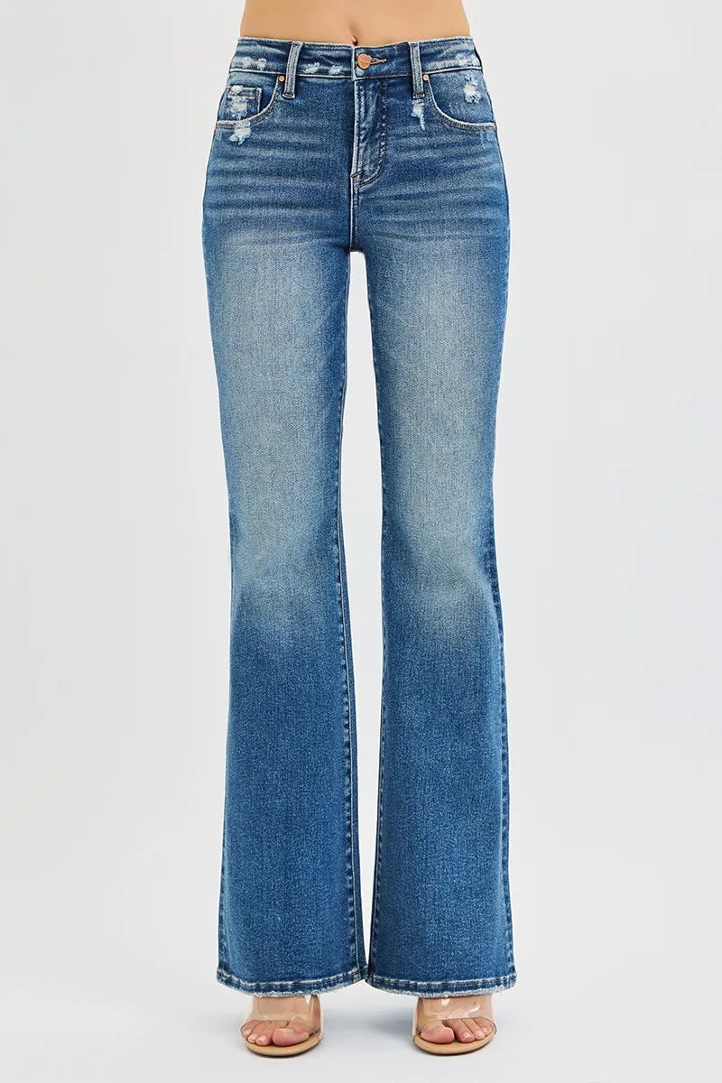 RISEN Full Size Tummy Control High Rise Flare Jeans Plus Size