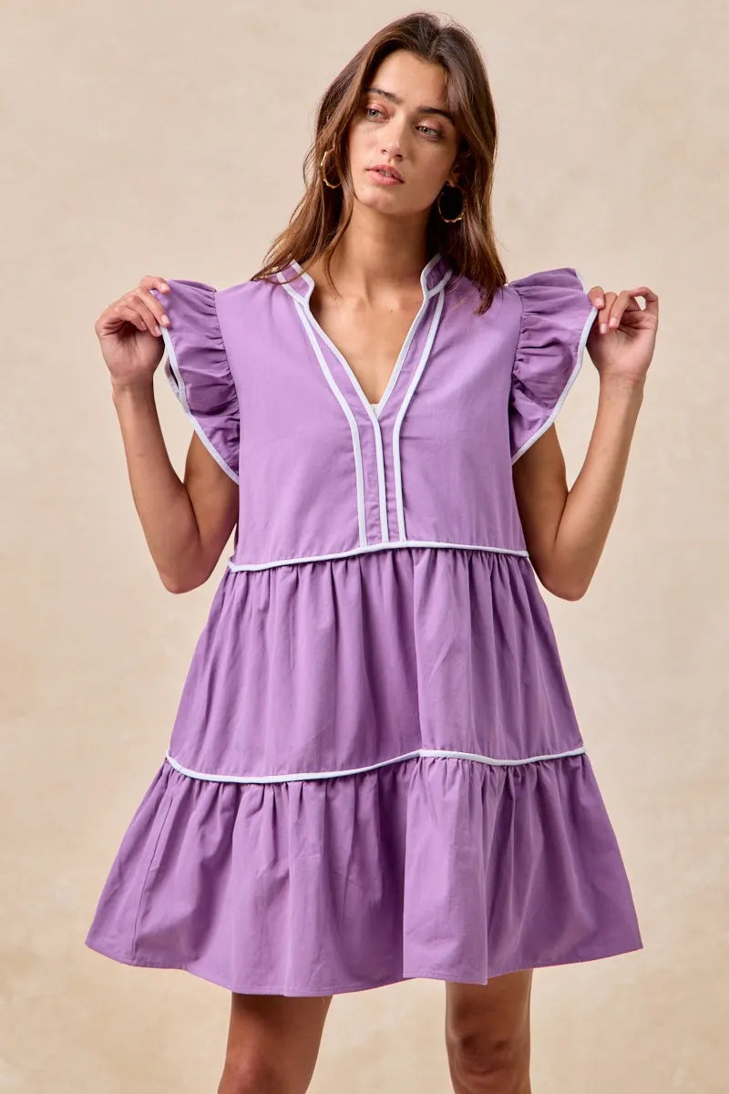 BiBi Gameday Theme Contrast Binding Ruffled Dress