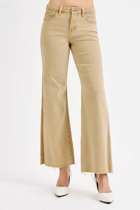 RISEN Full Size Raw Hem Wide Leg Jeans Plus Size