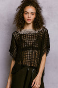 POL Texture Raw Hem Round Neck Short Sleeve Top