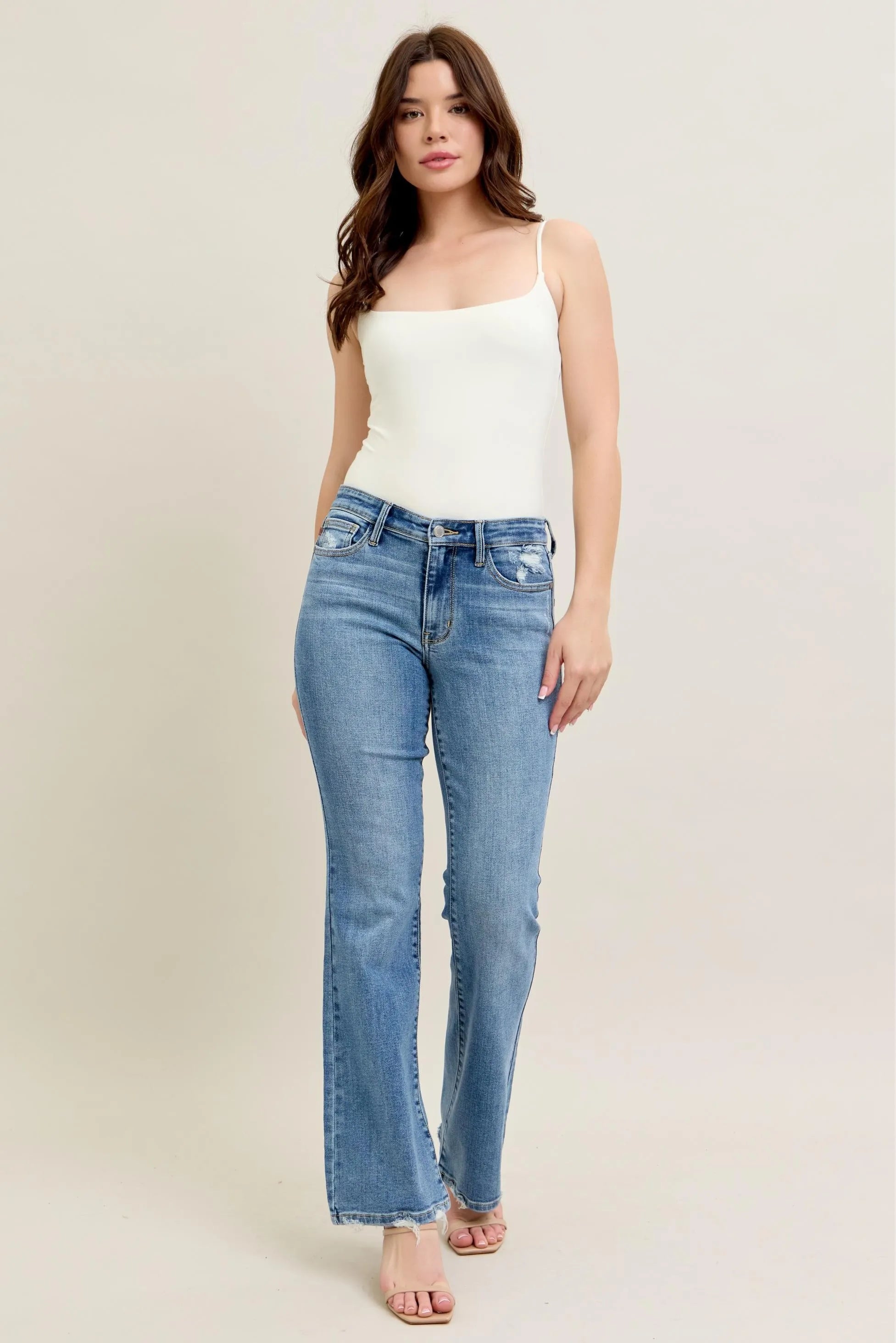 Judy Blue Full Size Mid Rise Wash Destroy Hem Bootcut Jeans Plus Size