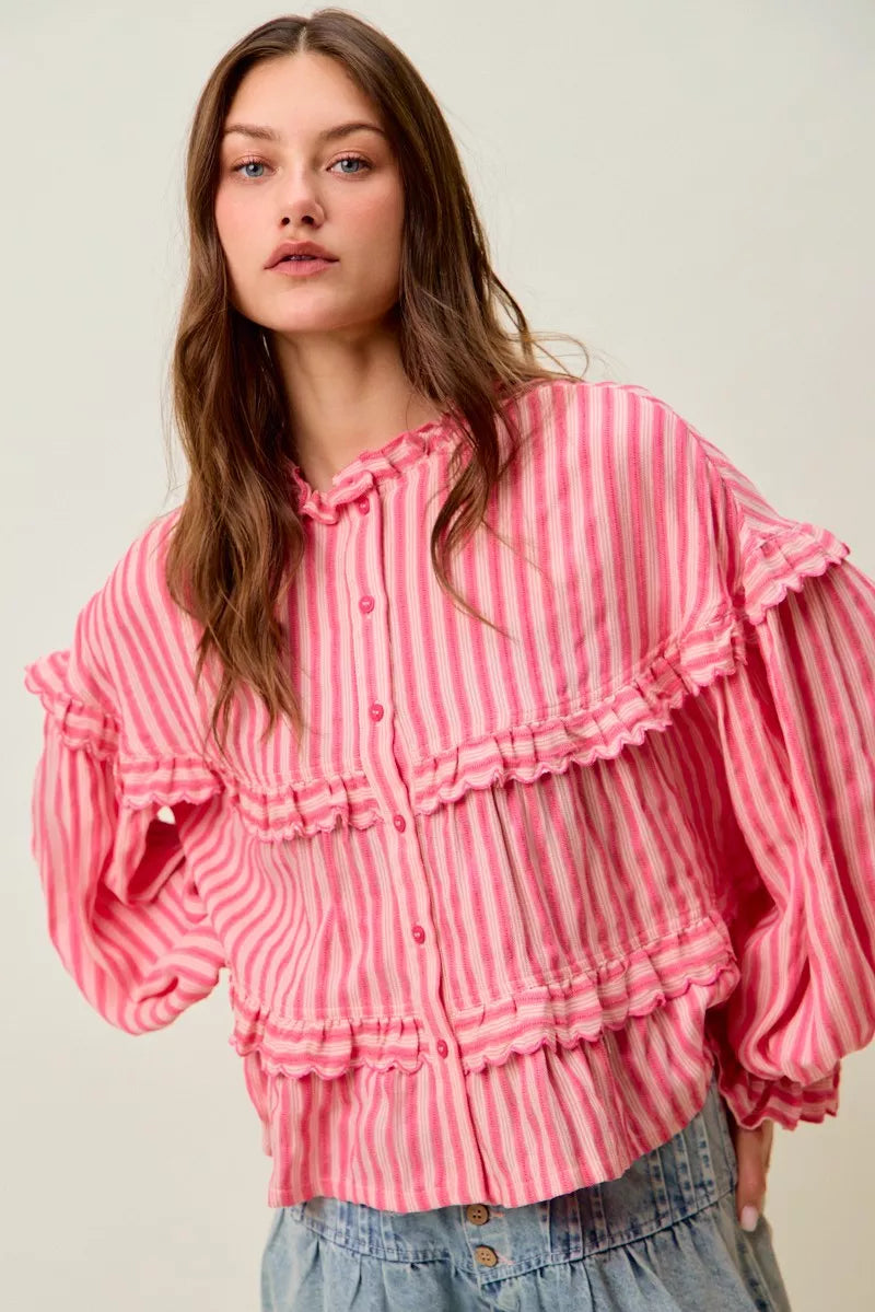 SO ME Variegated Stripe Reversible Flowy Boho Blouse