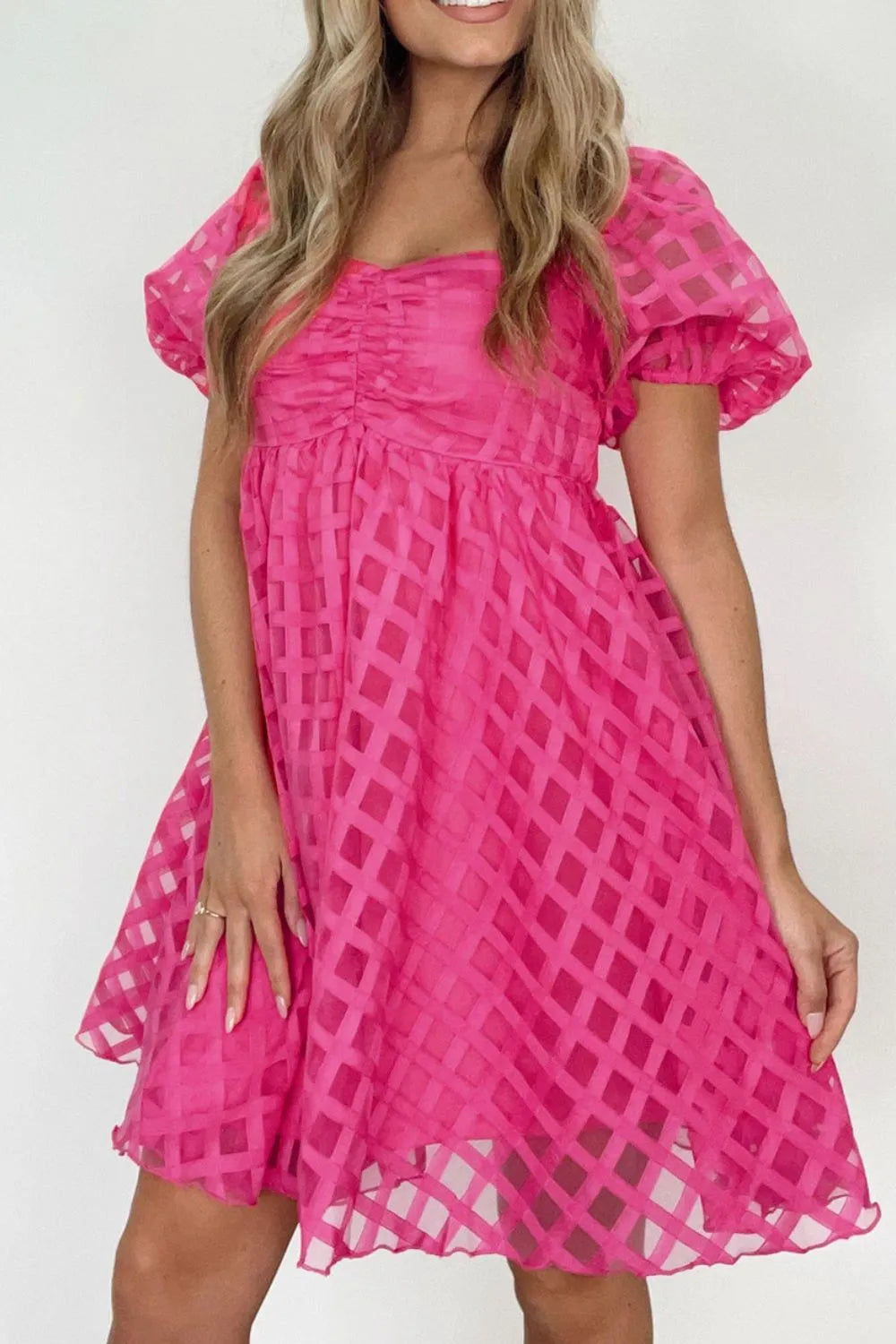 Plaid Puff Sleeve Babydoll Dress