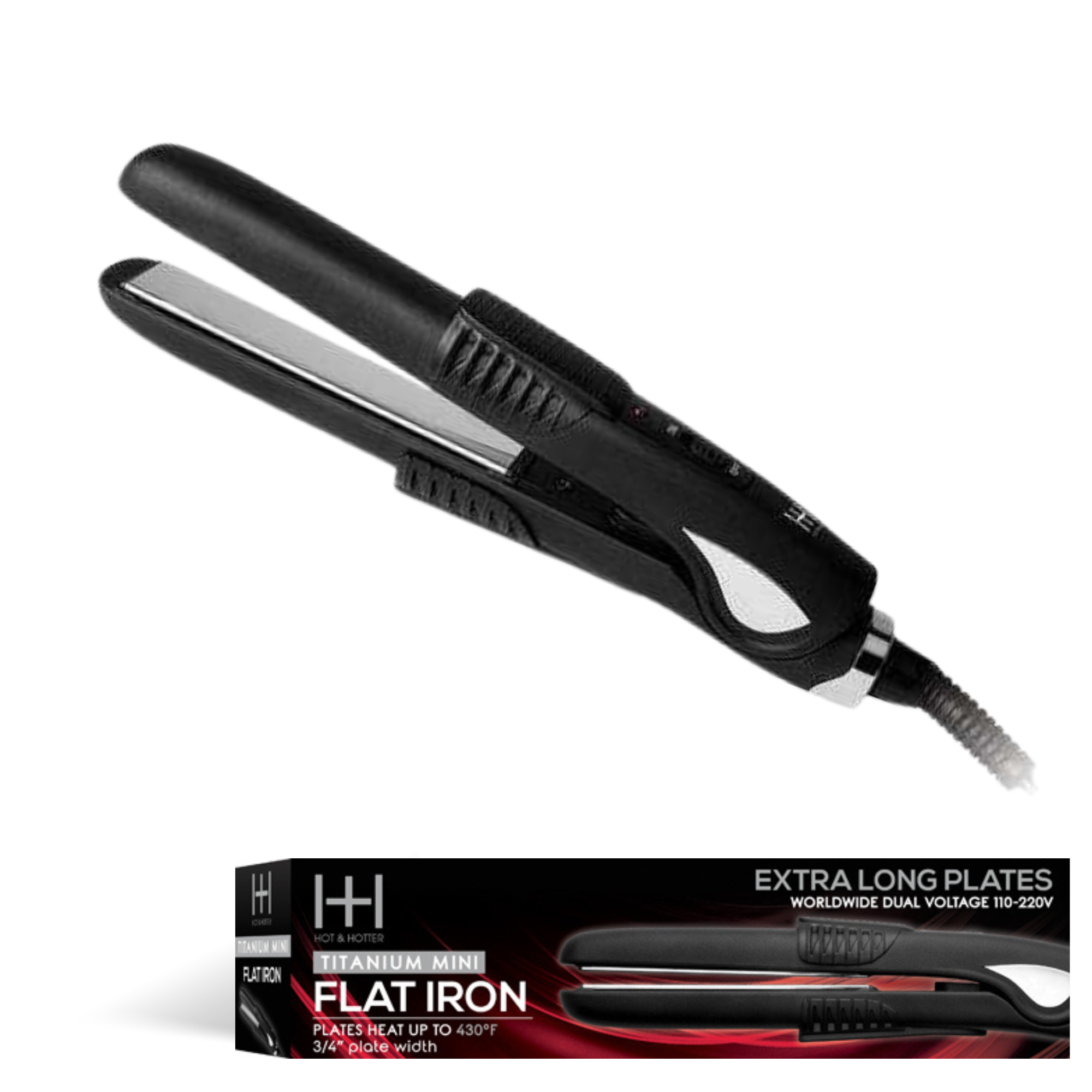 Hot & Hotter Titanium Plate Mini Flat Iron 3/4in, 1 Count Travel Hair Straightener, Black
