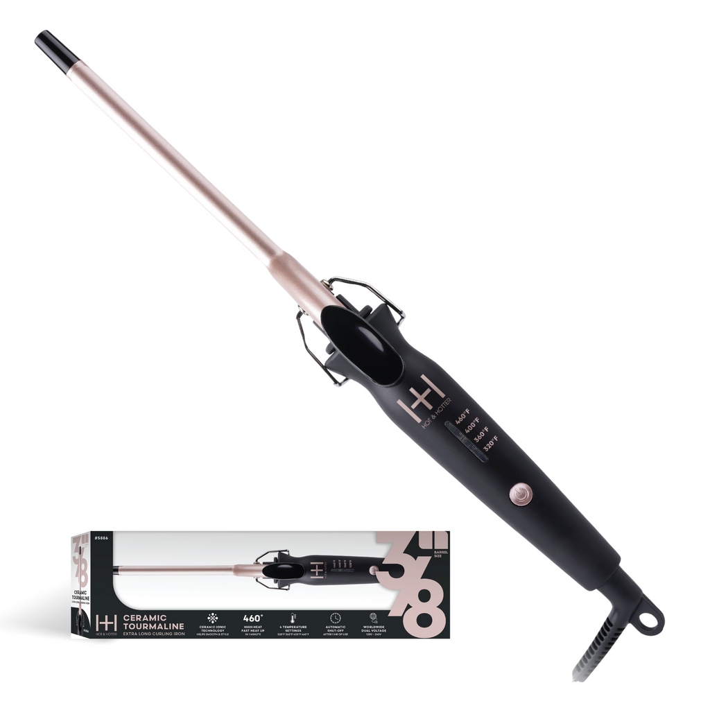 Hot & Hotter Extra Long Ceramic Tourmaline Curling Iron 3/8 Inch, 1 Count, Black & Gold