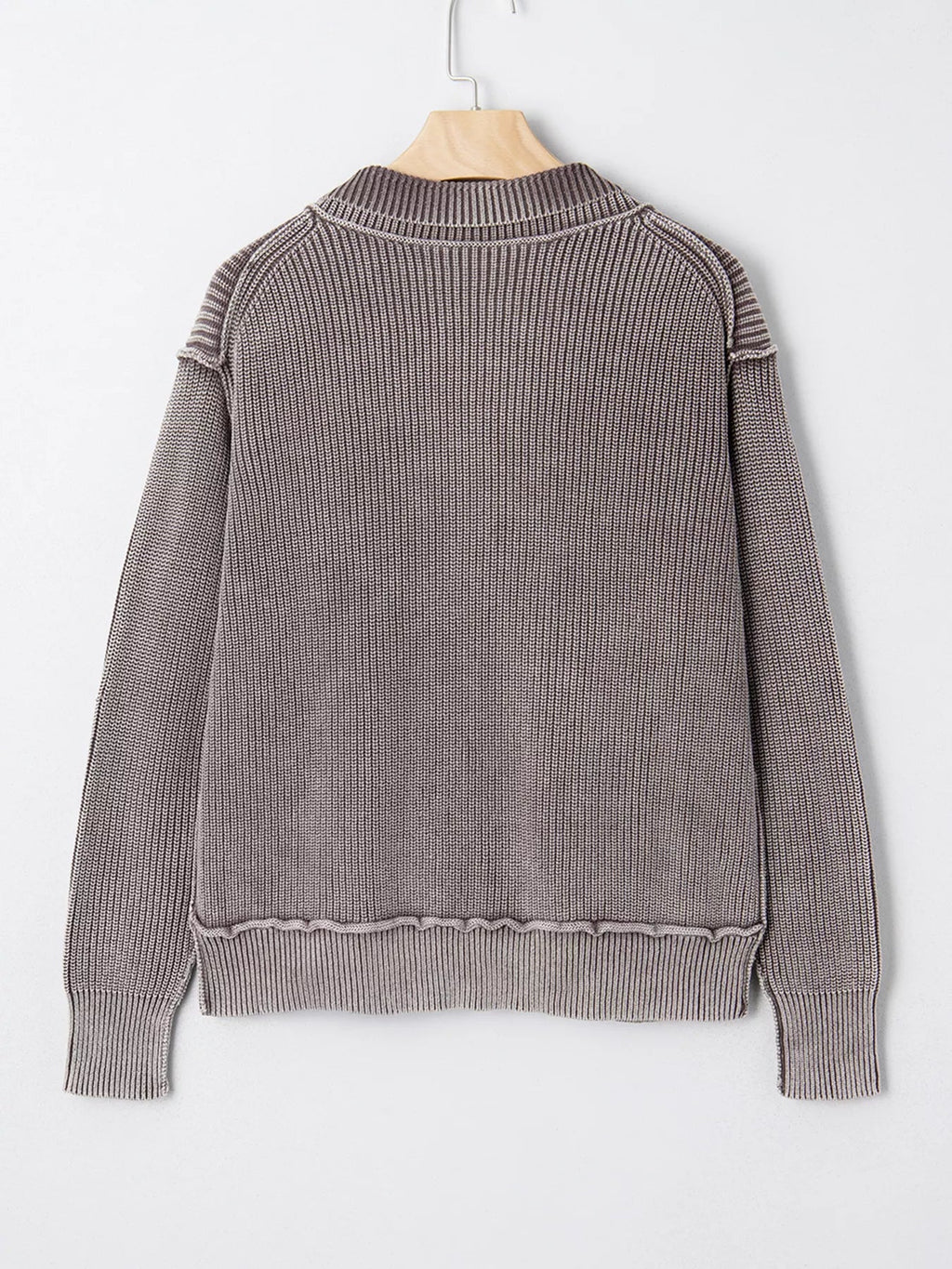 Mineral Wash Exposed Seam Patchwork Knit Open Sweater Cardigan