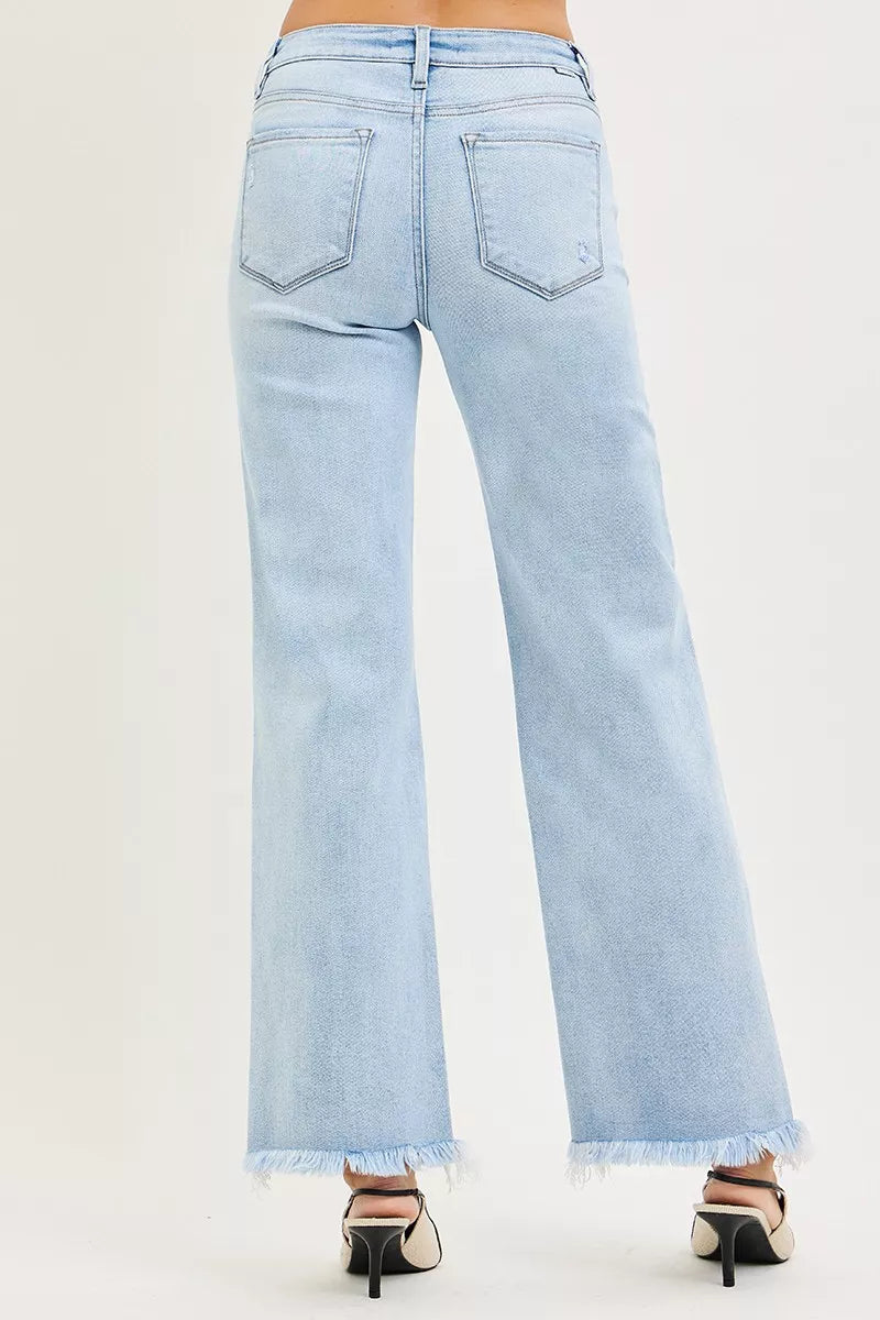 RISEN Tummy Control Mid Rise Ankle Straight Fray Hem Jeans