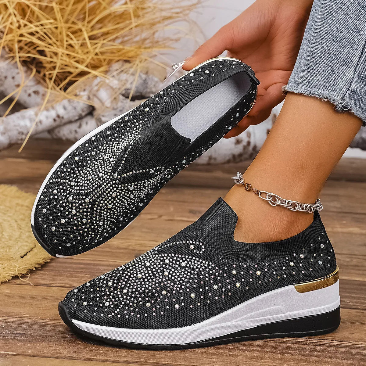 Rhinestone Wedge Sneakers