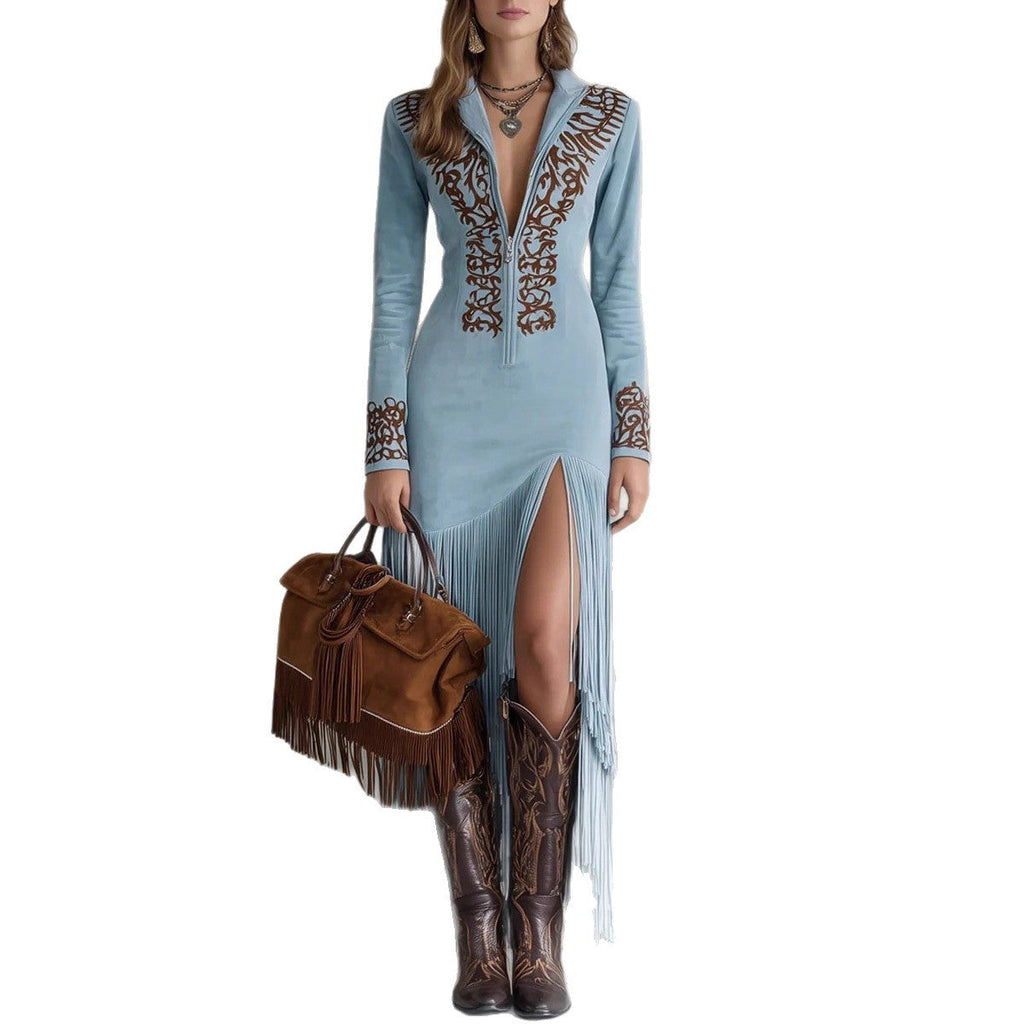 Women's Retro Floral Zipper Dress