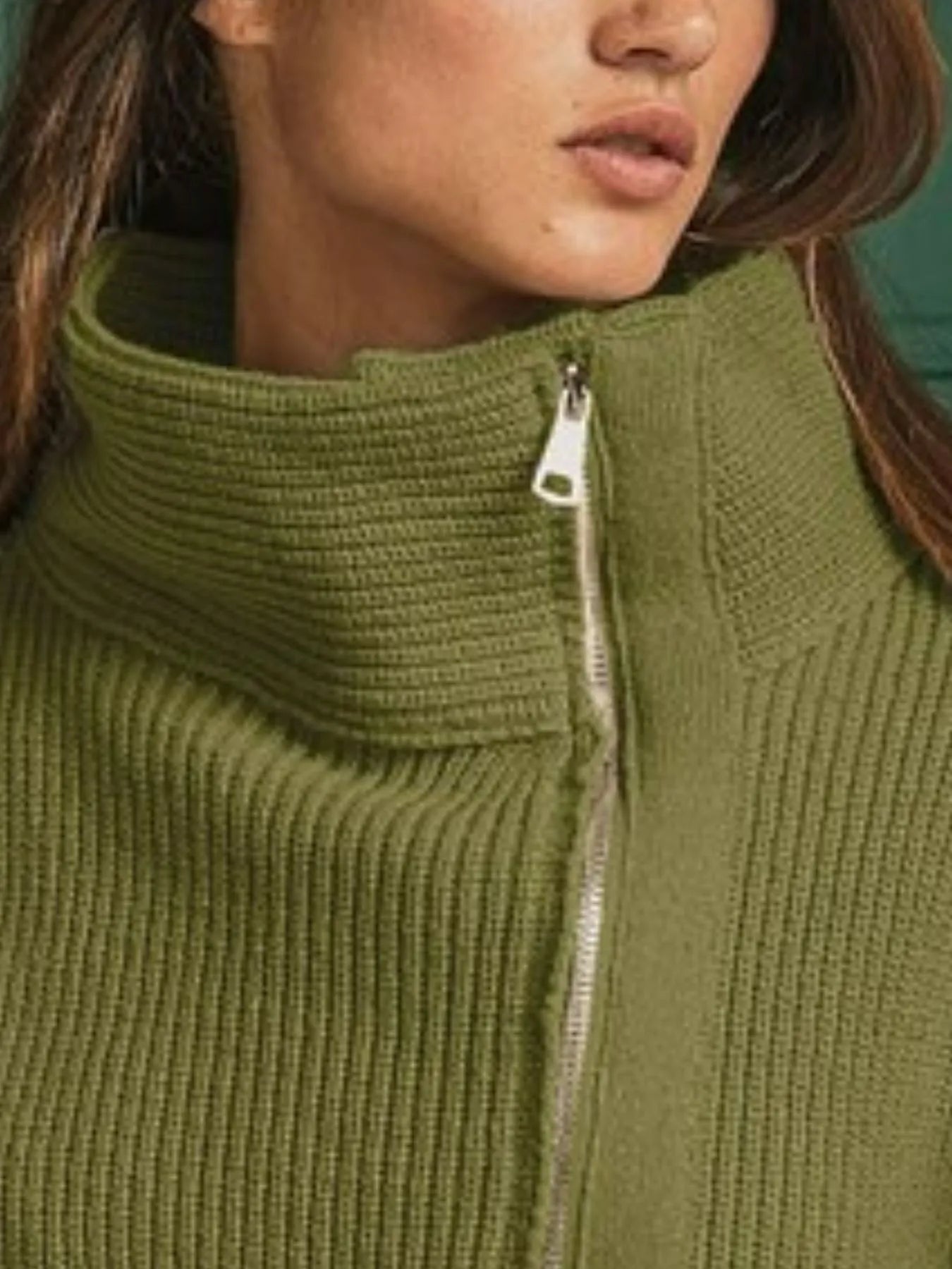 BiBi Front Zip Up High Neckline Sweater Jacket