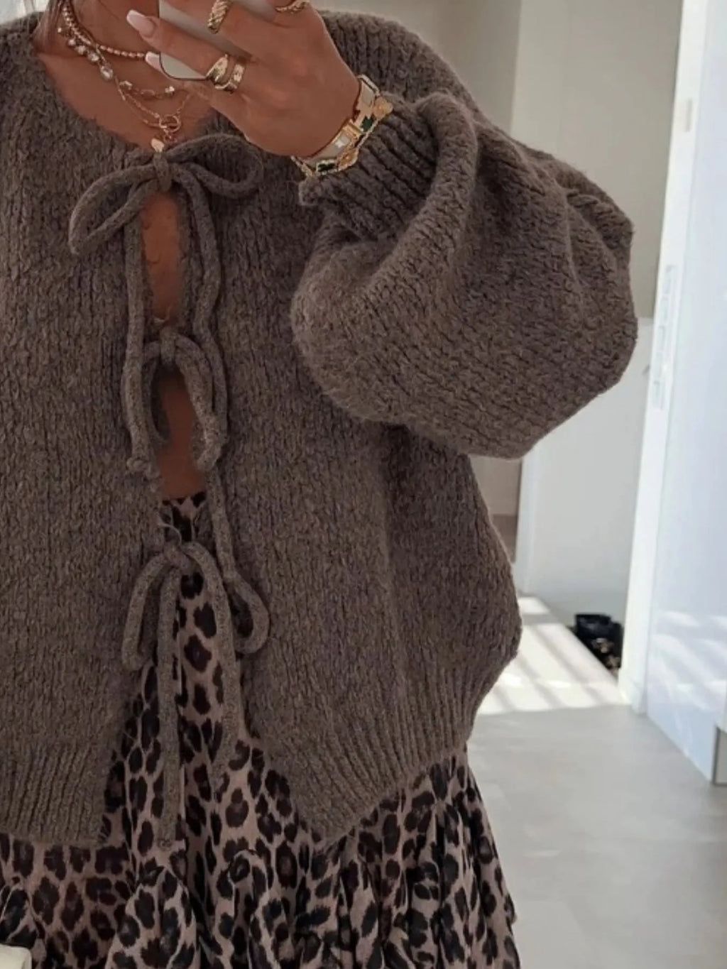 Cozy Bow-Tie Front Knit Cardigan