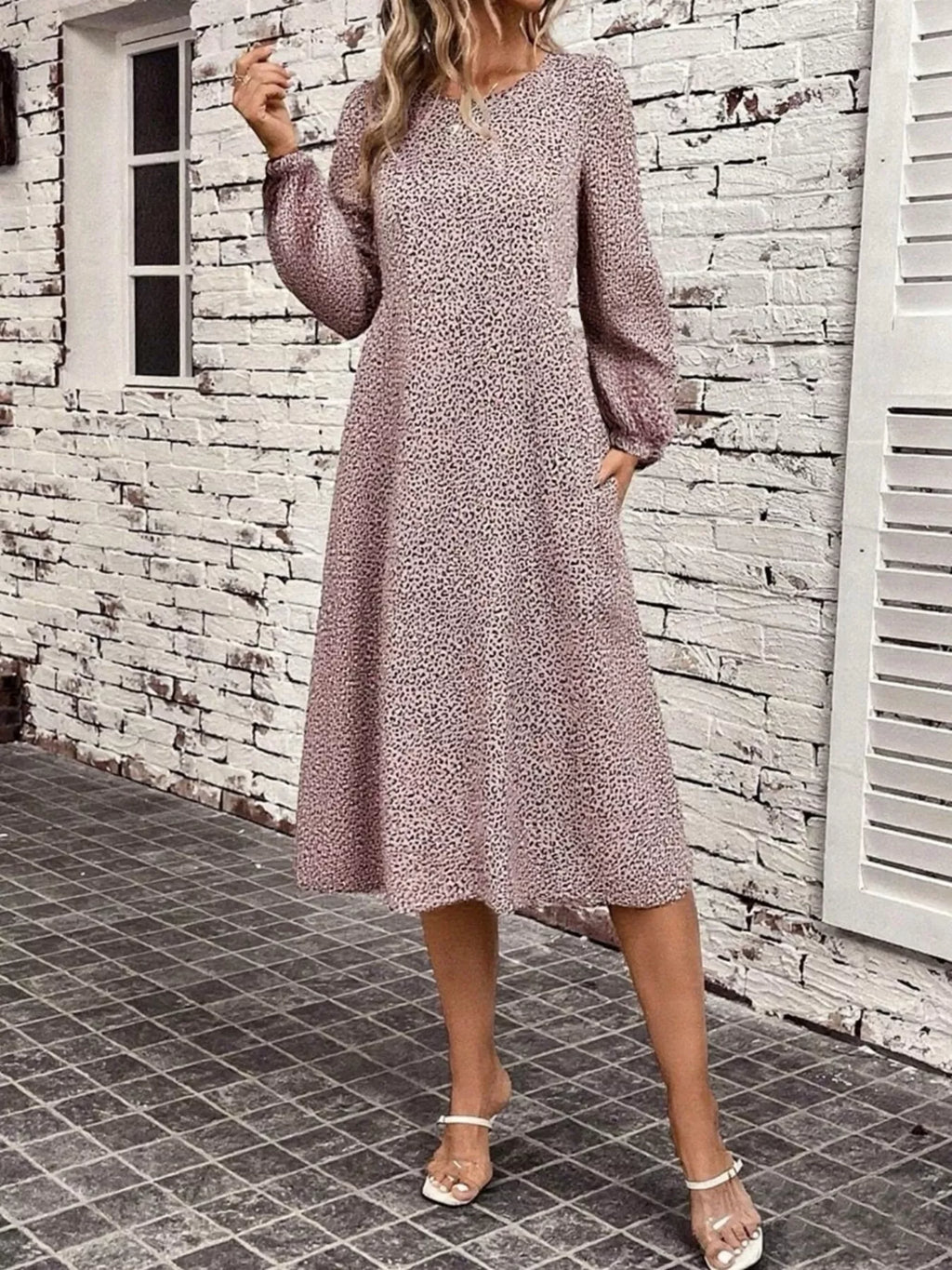 Leopard Balloon Sleeve Midi Dress