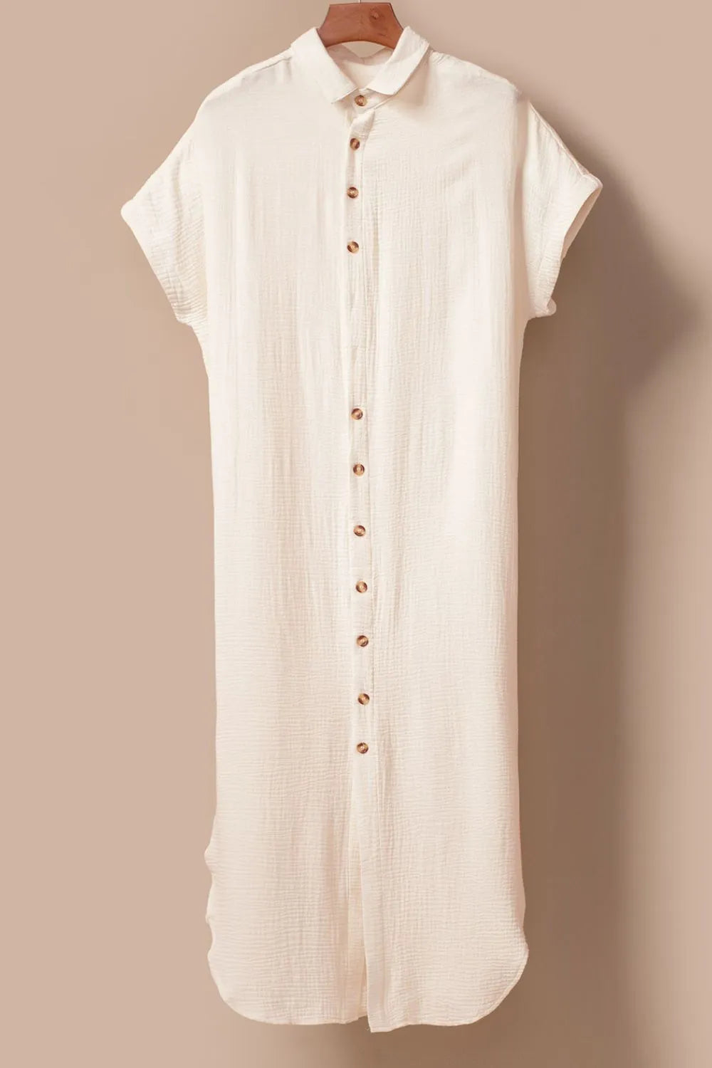 Button Down Short Sleeve Midi Shirt Dress