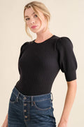 And The Why Puffed Half Sleeve Rib Basic Bodysuit