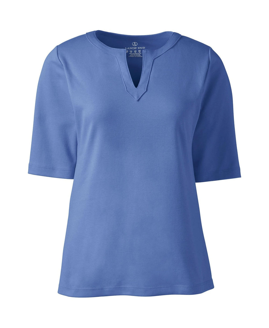 Lands End Womens Cotton Polyester Modern Half Sleeve Splitneck, Medium