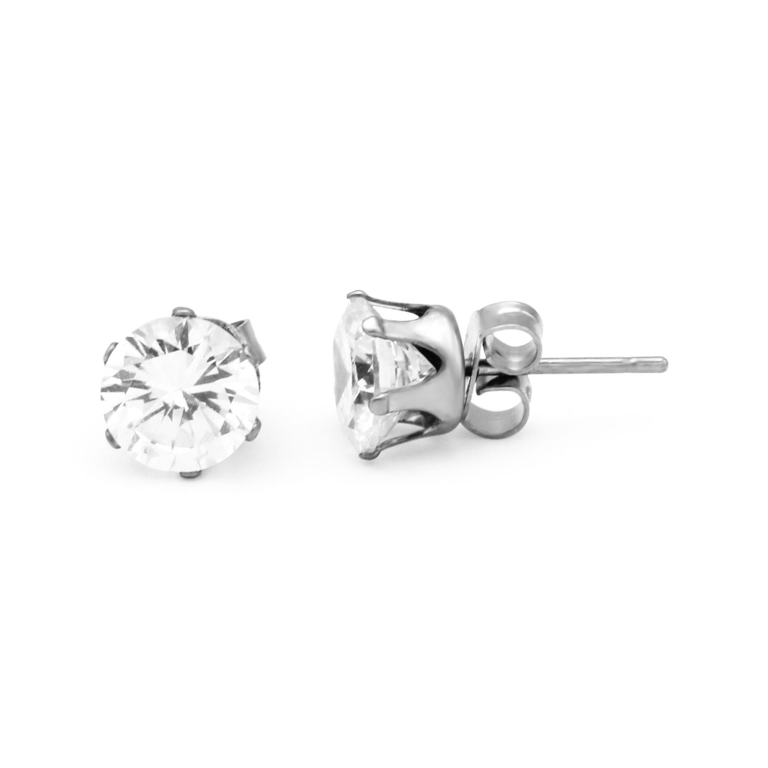 Cubic Zirconia Round Stud Earrings Stainless Steel Silver Jewelry Men Women