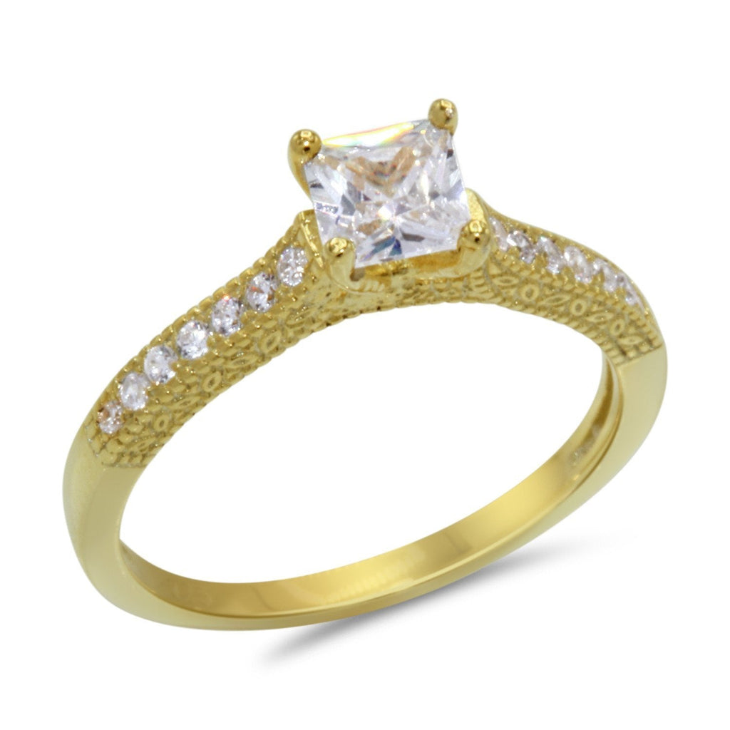 CZ 5mm Center Stone Sterling Silver Gold Plated Crossover Halo Wedding, Engagement Ring Set Size 8