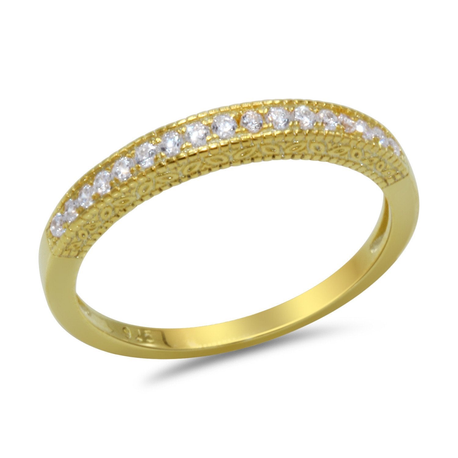 CZ 5mm Center Stone Sterling Silver Gold Plated Crossover Halo Wedding, Engagement Ring Set Size 8