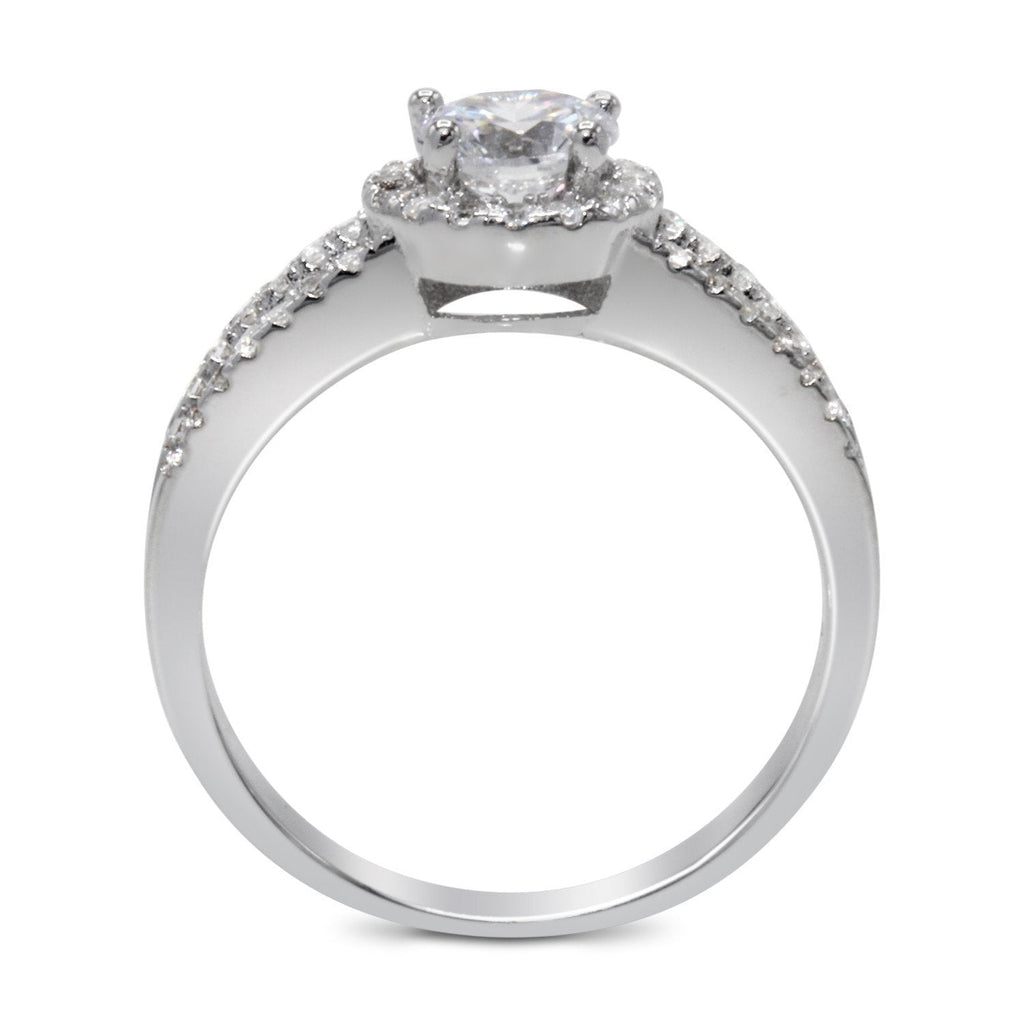 CZ 5mm Center Stone Sterling Silver Plated Crossover Halo Engagement Ring