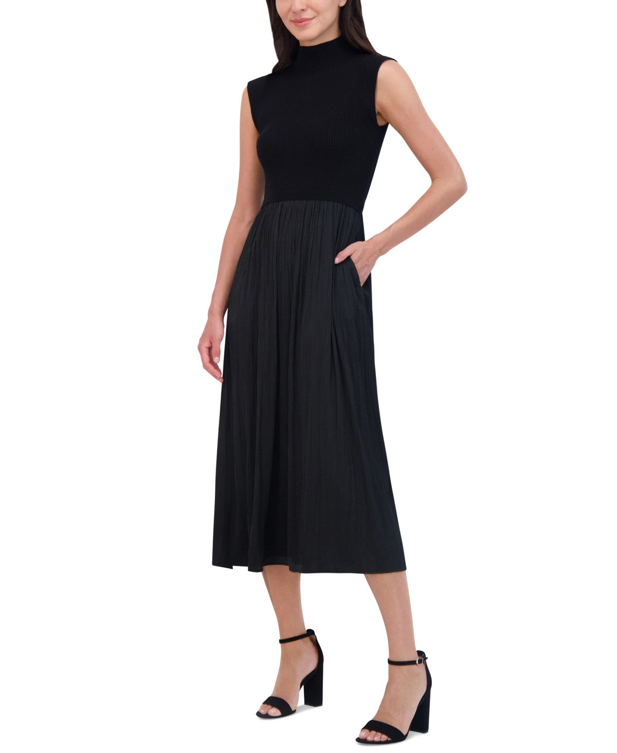 Vince Camuto Womens Mixed-Media Turtleneck Dress - Black, XL