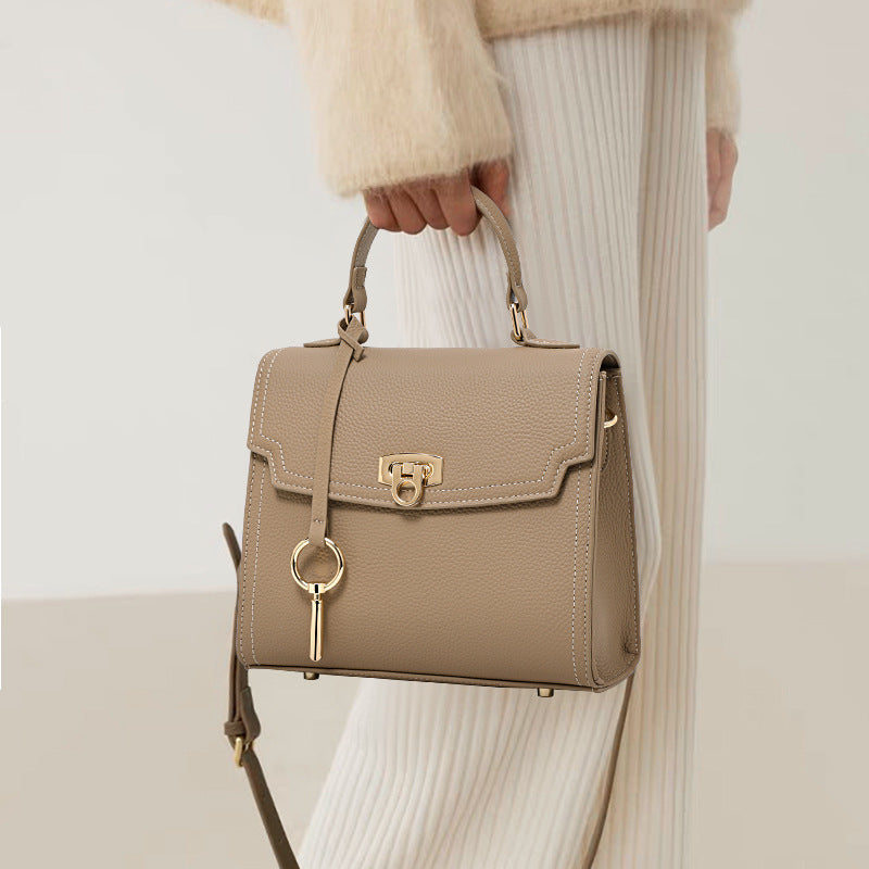 Fashion Litchi Pattern Lock Vintage Handbag