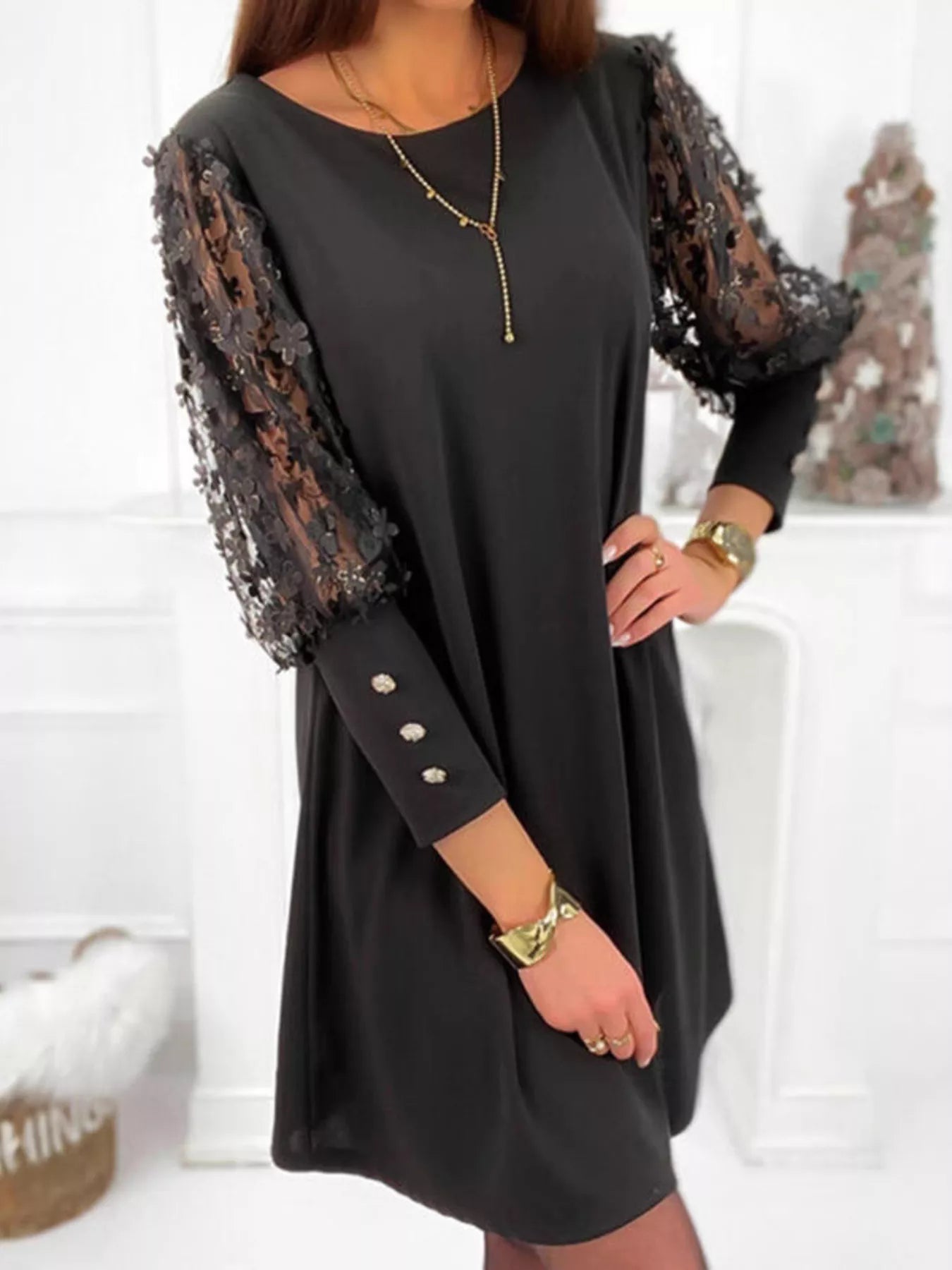 Floral Lace Sleeve Mini Dress