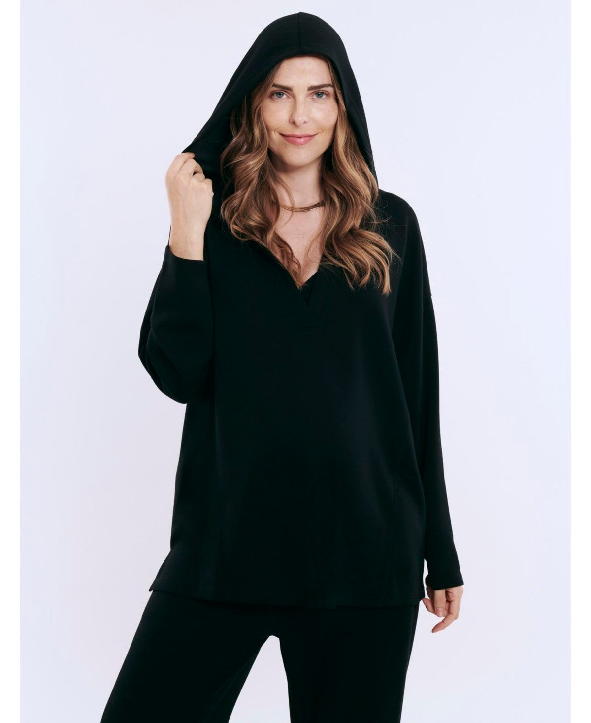 Motherhood Maternity V-Neck Pullover Scuba Hoodie - Small