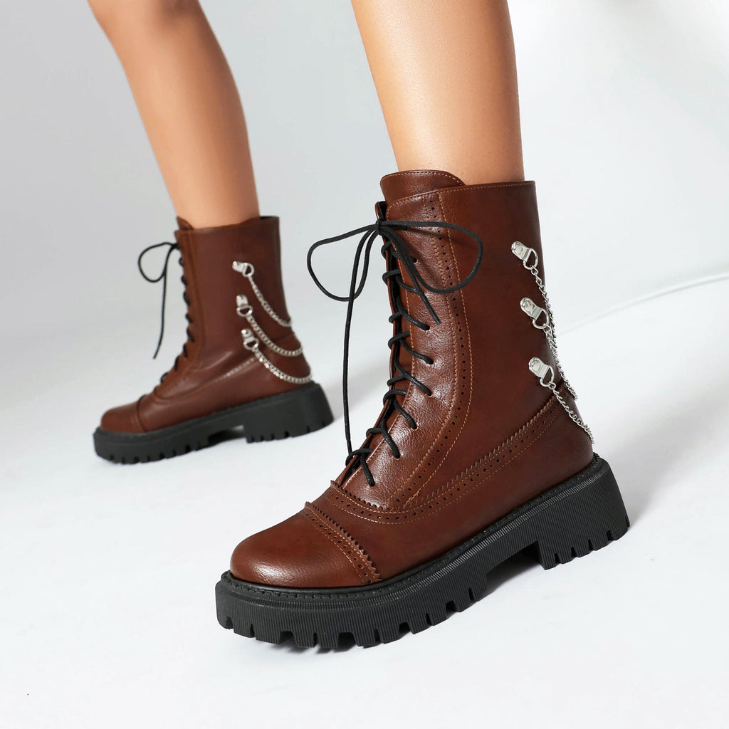 Women’s Chunky Heel Mid-Calf Dr. Style Boots – Large Size Fall & Winter Boot
