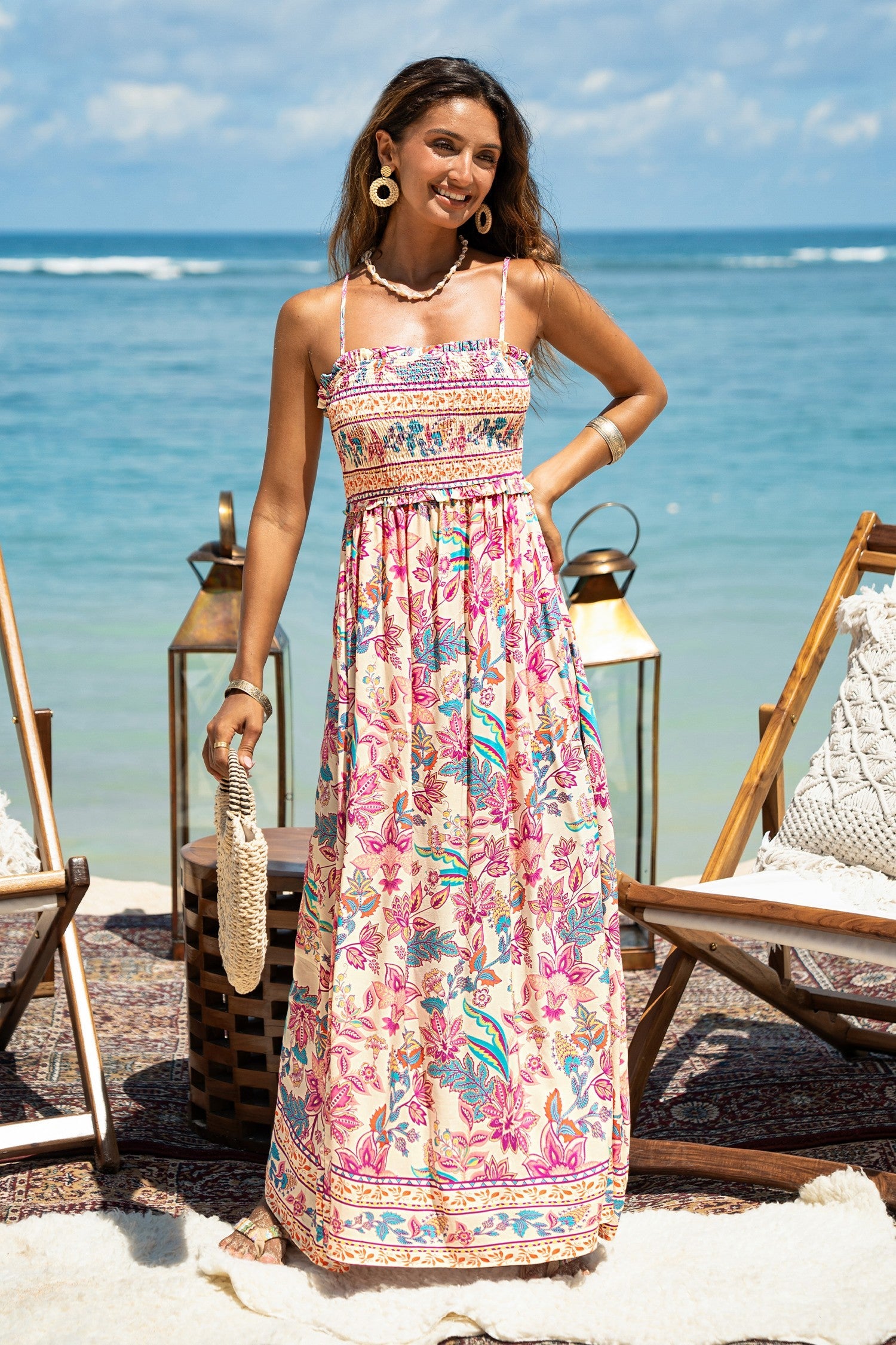 Cupshe Womens Papaya Punch Floral Maxi Beach Dress , Small