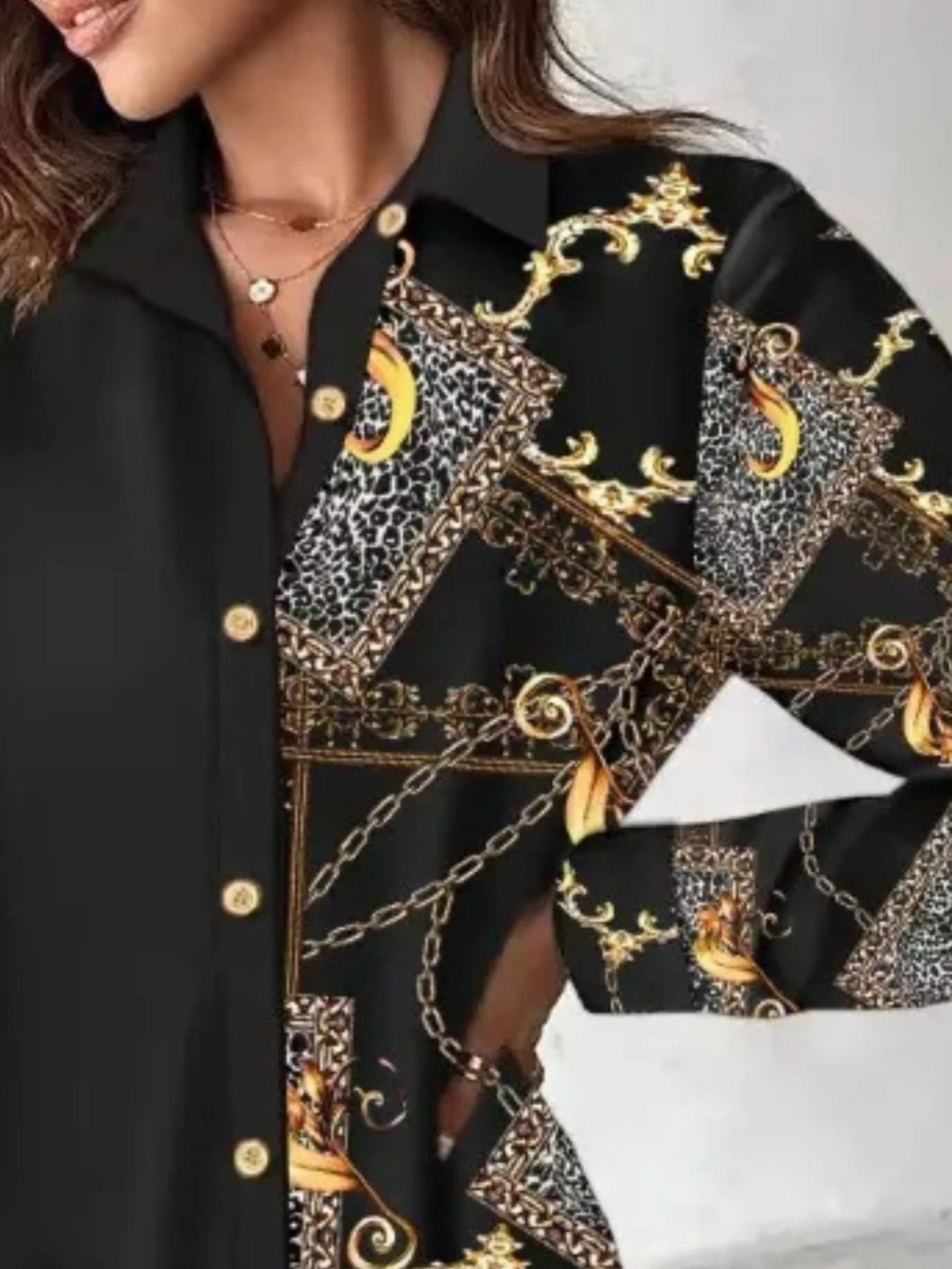 Printed Button Up Long Sleeve Shirt Dress