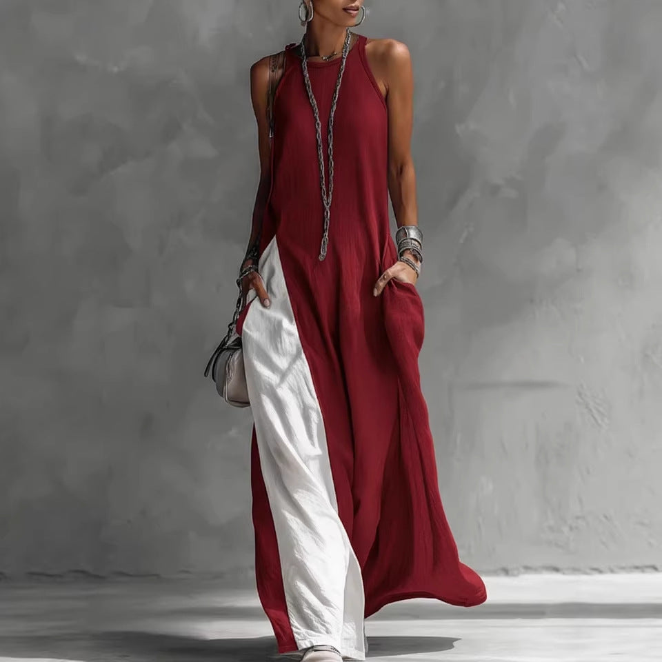 Women's Sleeveless Off-Shoulder Loose Maxi Dress with Pockets