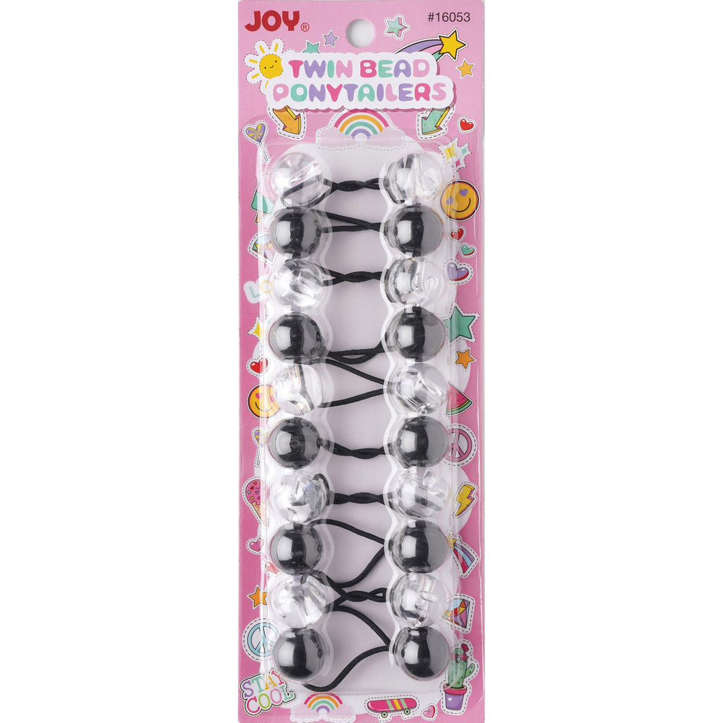 Joy Twin Beads Ponytailers 10Ct Black & Clear