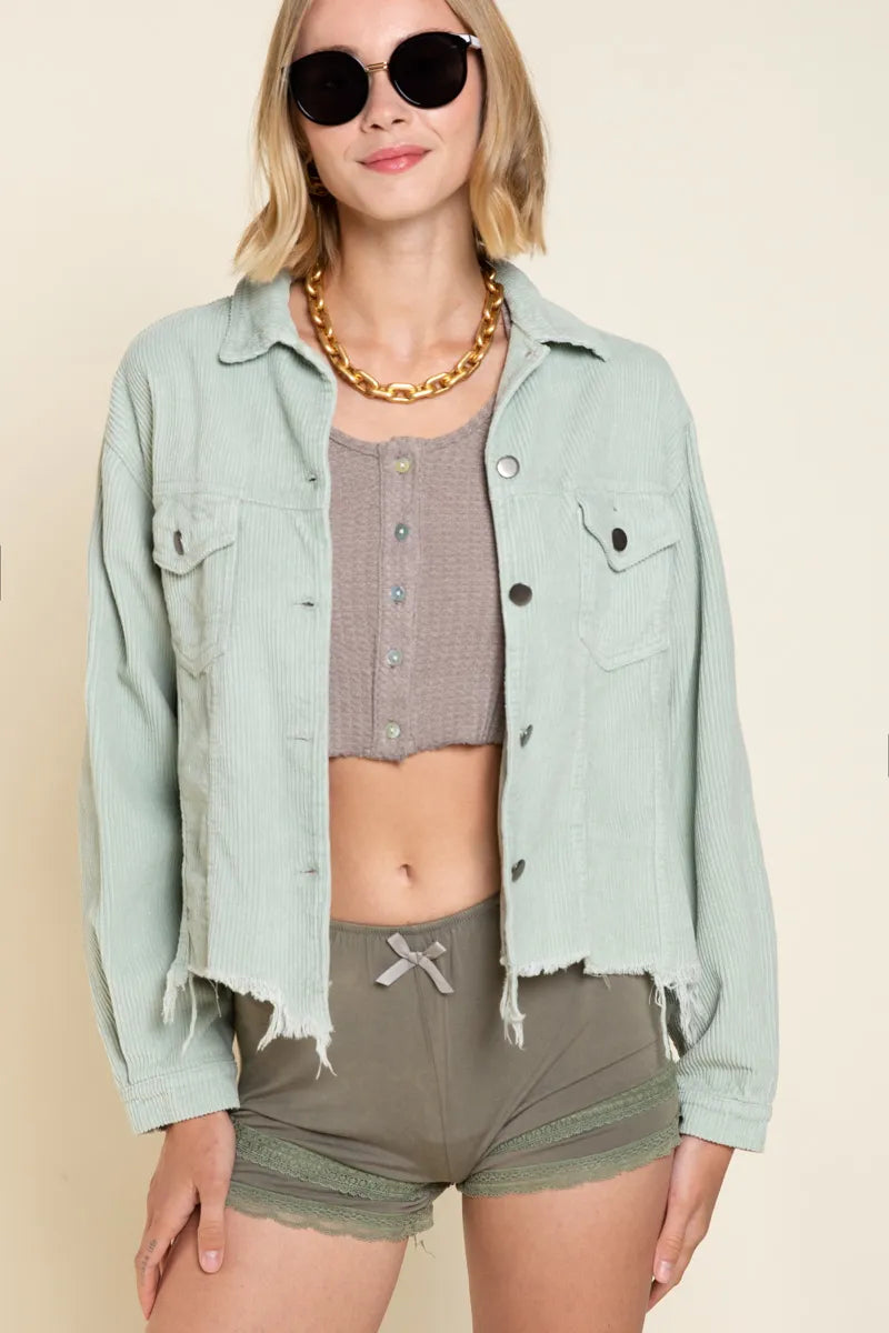 POL Button Down Corduroy Trucker Jacket