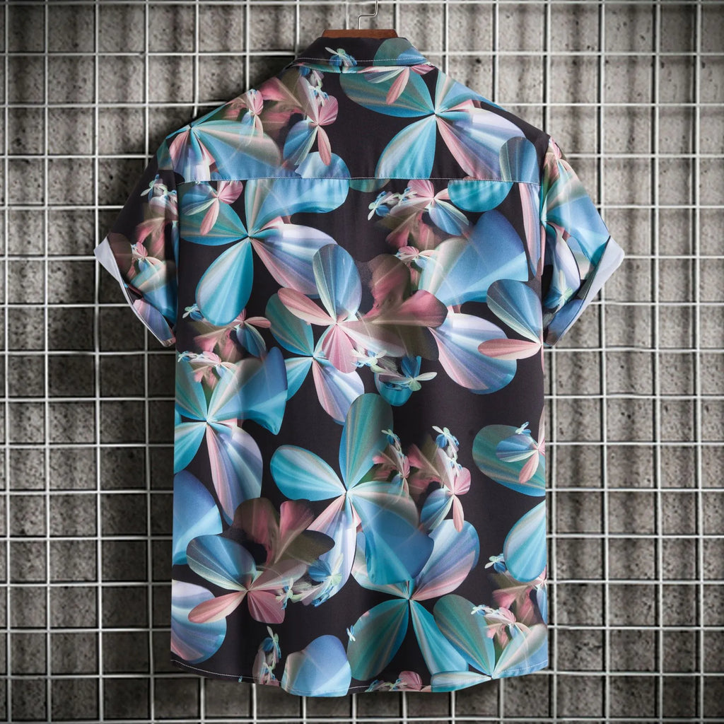 Men's Plus Size Printed Short Sleeve Button-Up Shirt