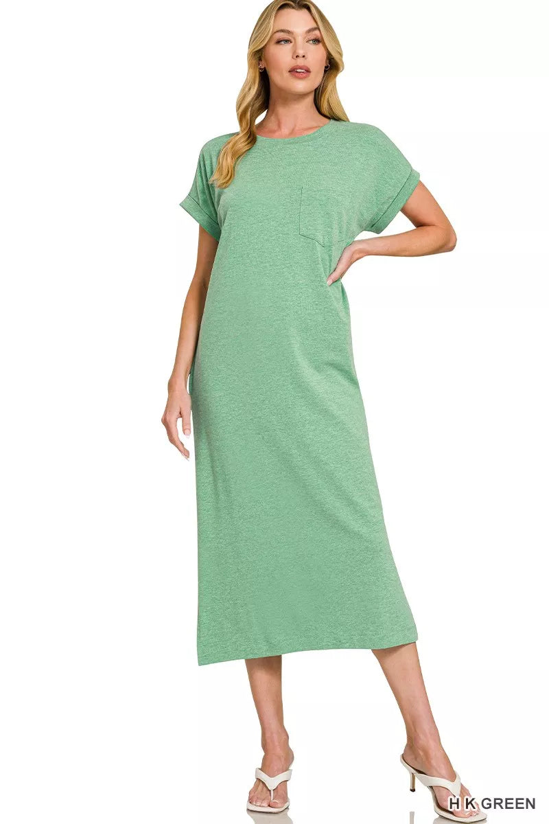 Zenana Round Neck Short Sleeve Midi Dress