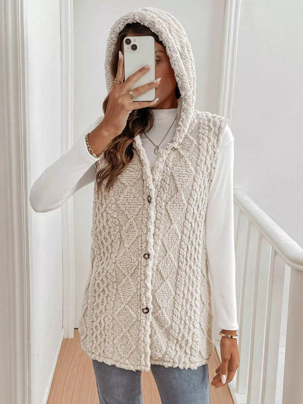 Cozy Sherpa Fleece Hooded Vest Coat