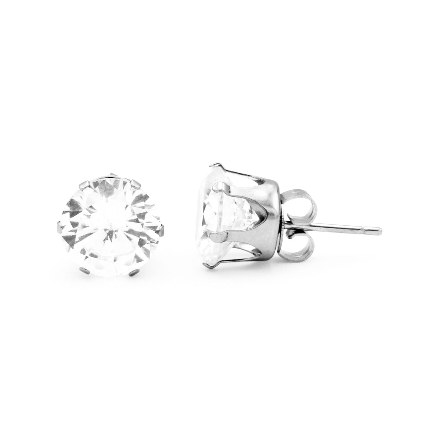 Cubic Zirconia Round Stud Earrings Stainless Steel Silver Jewelry Men Women