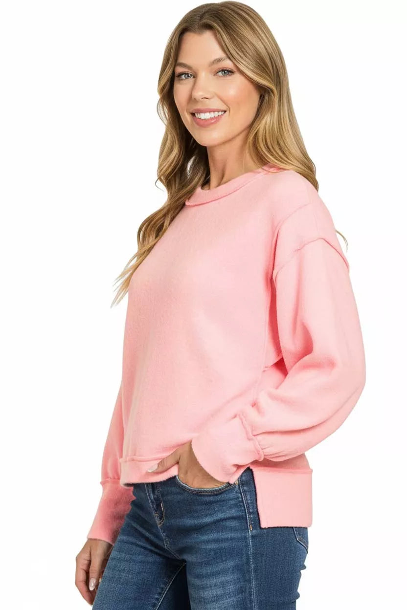 Zenana Brushed Melange Hacci Oversized Pullover