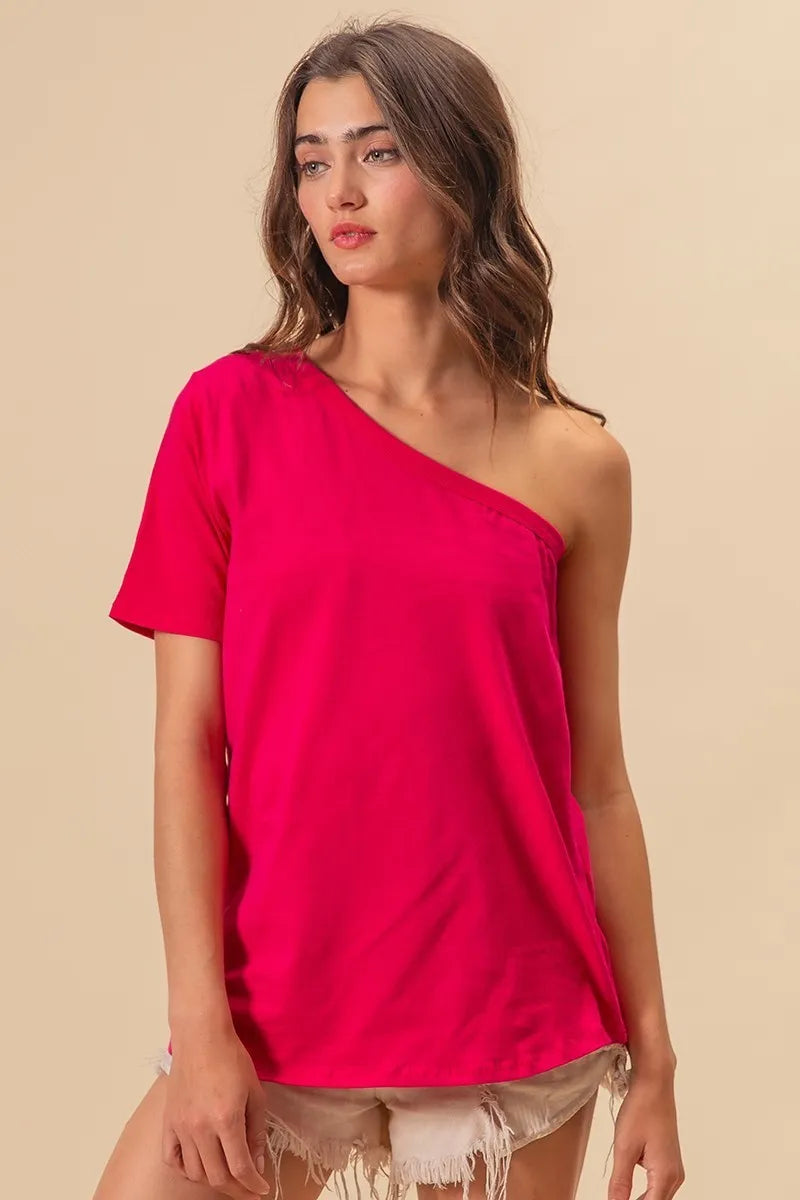 BiBi Cotton Span Knit One Shoulder Top