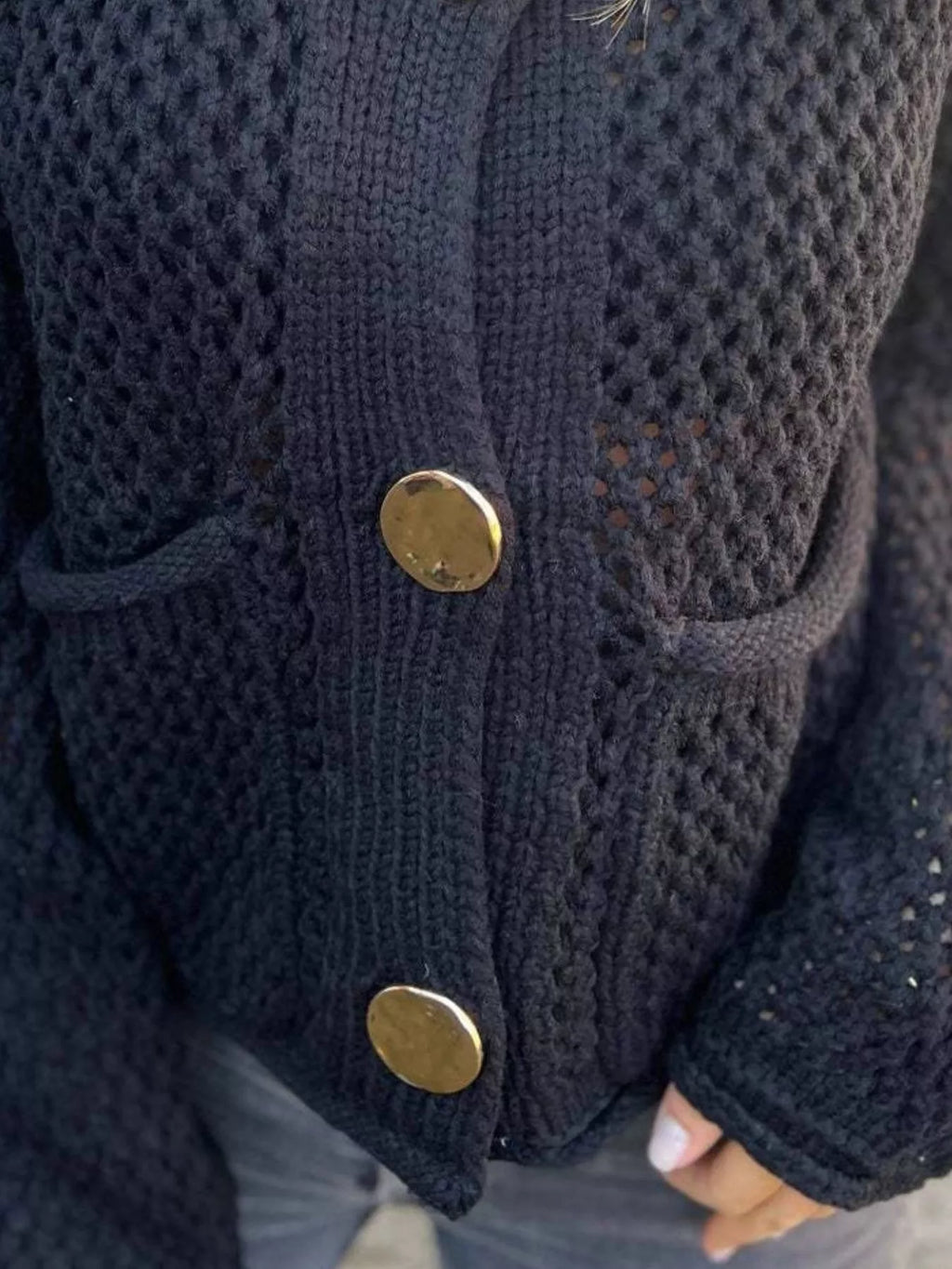 Crochet Button Up Long Sleeve Cardigan
