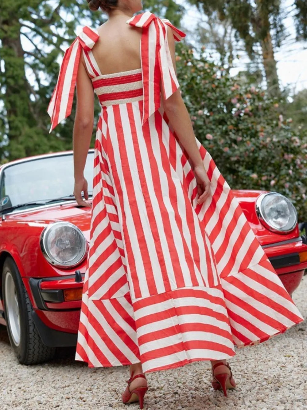 Striped Square Neck Wide Strap Dress