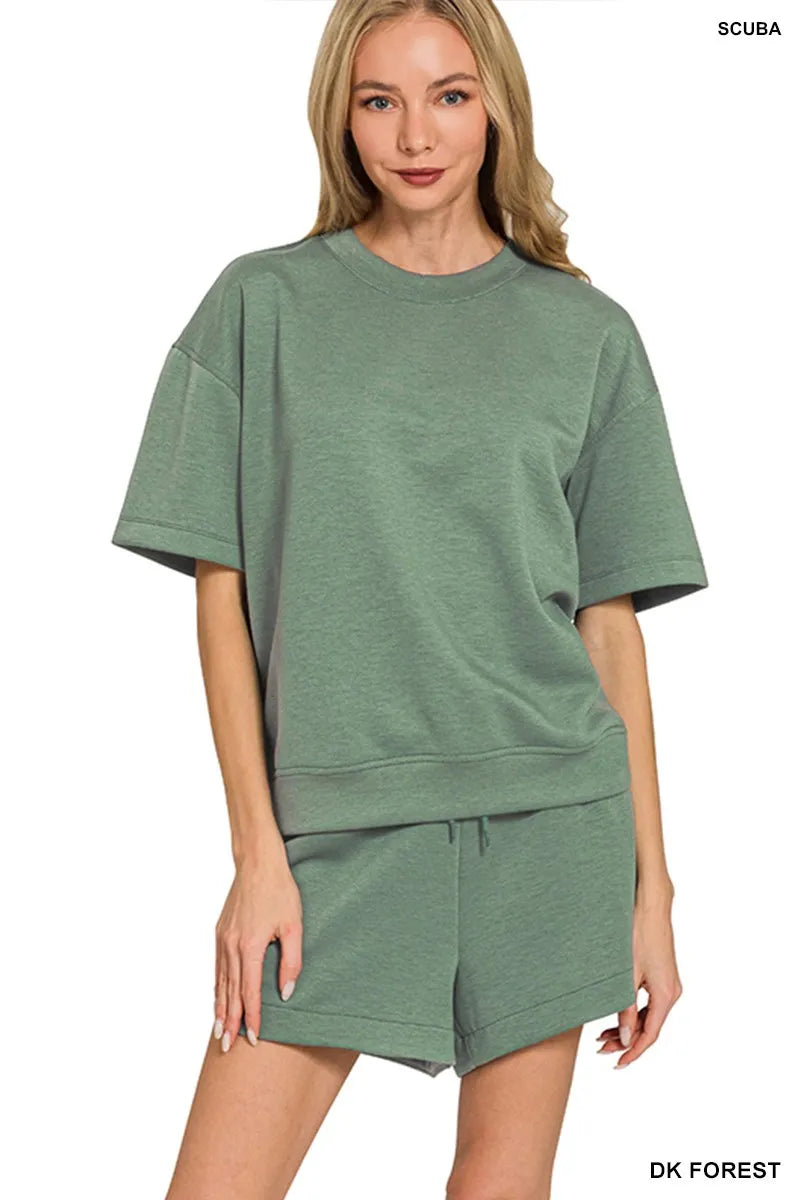 Zenana Scuba Short Sleeve Top & Shorts Set