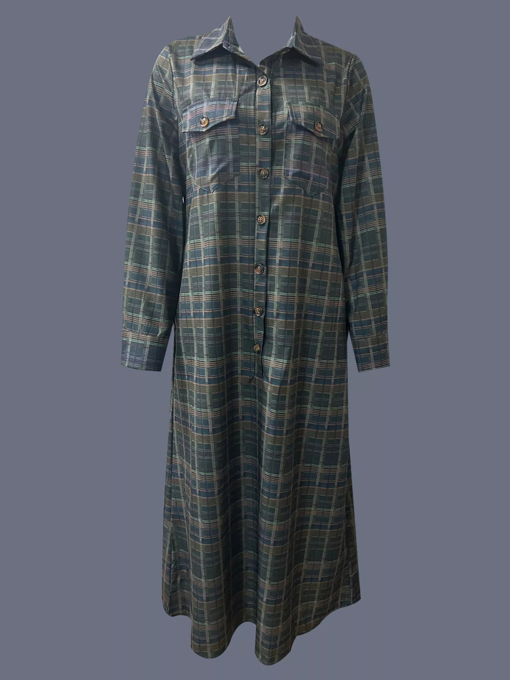 Plaid Button Front Maxi Shirt Dress
