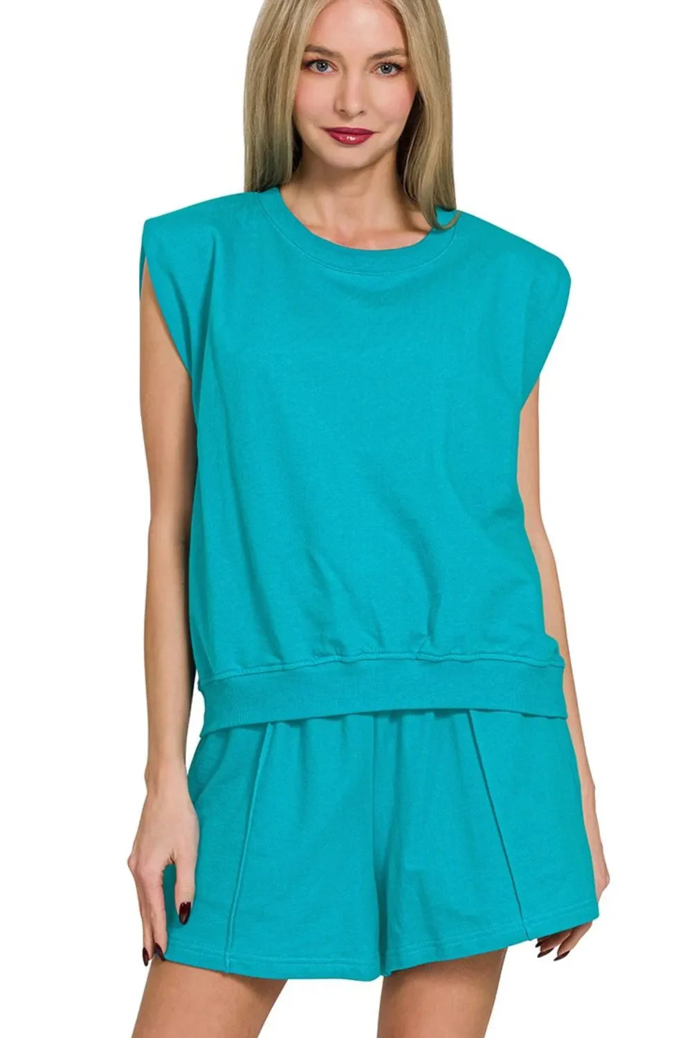 Zenana French Terry Sleeveless Top & Shorts Set