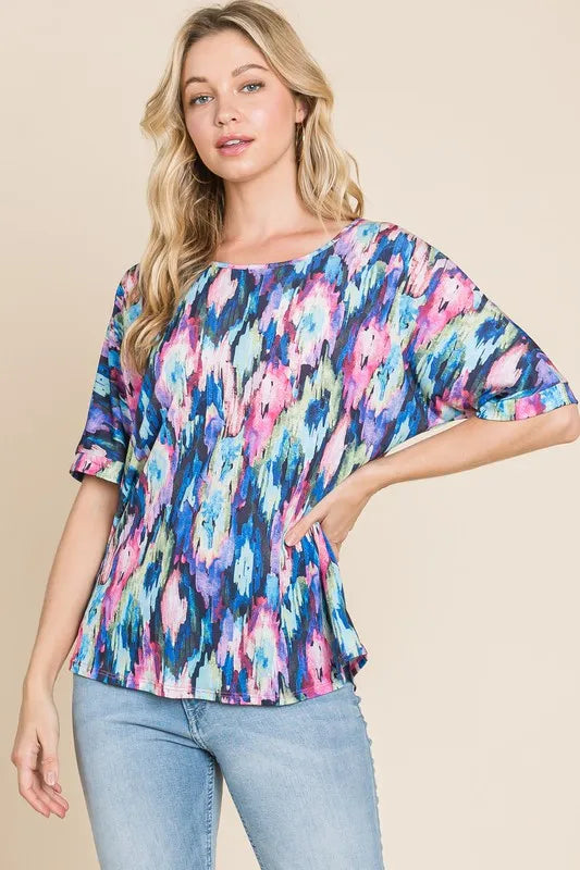BOMBOM Lightweight Contrast Round Neck Short Sleeve T-Shirt